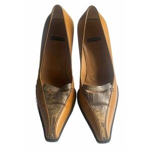 Casadei Leather Snake Skin Vintage Pumps Heels Gold Camel